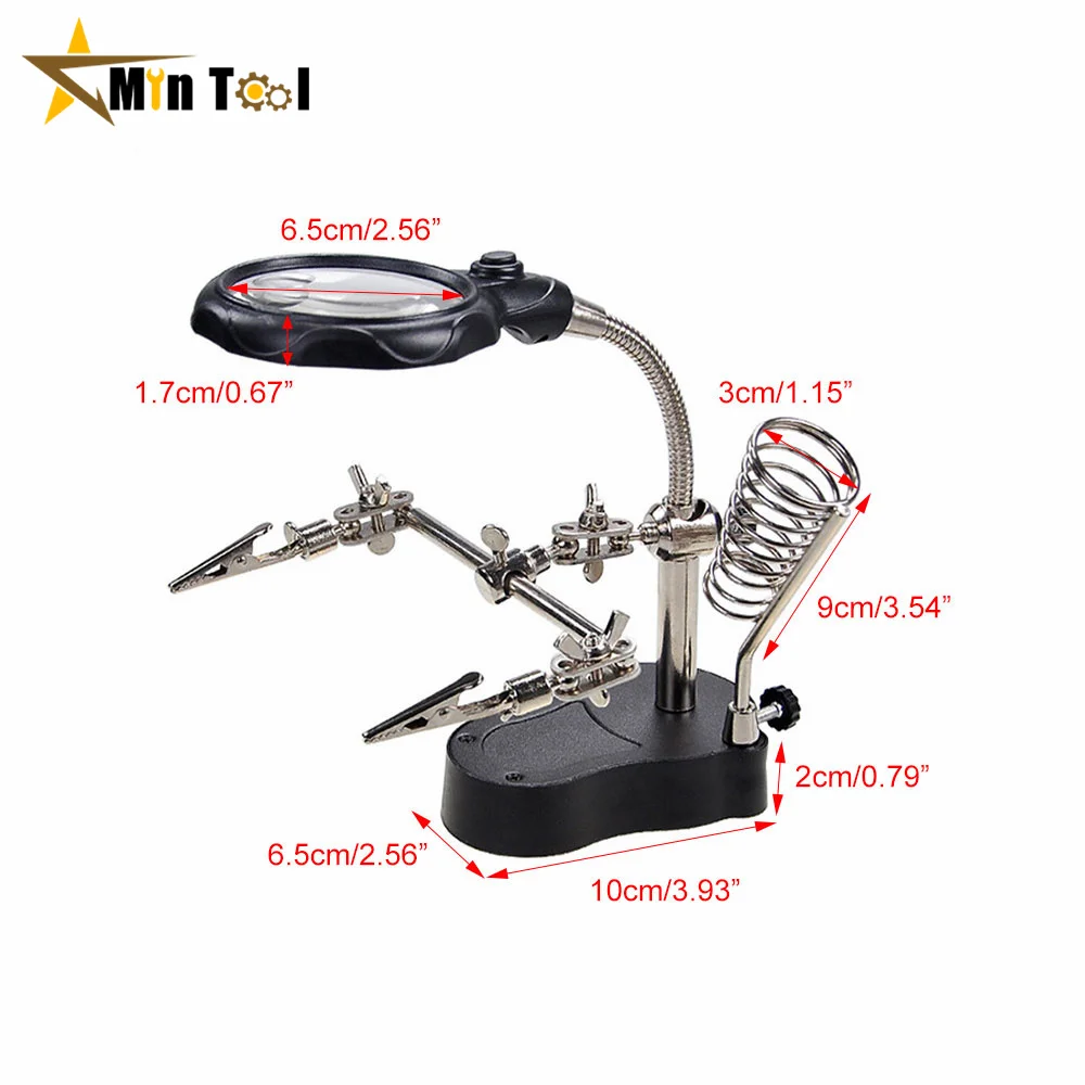 LED Clamp Soldering Iron Stand Helping Hands Magnifying Glass Magnifier Welding Equipment Electronic Component Repair Tools