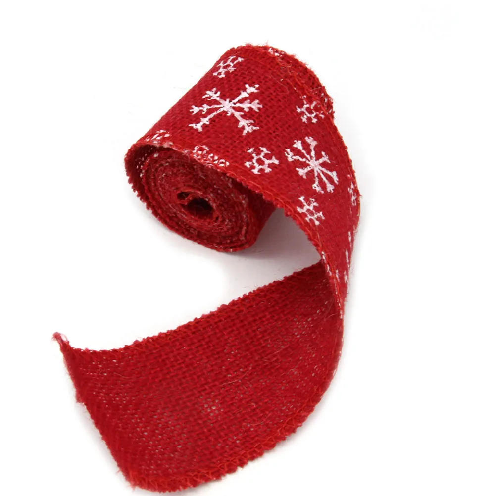 

2 Rolls Christmas Decor Linen Roll Retro Printed DIY Strips for Wedding Craft Decoration Red Bottom White Snowflake Green Leaf
