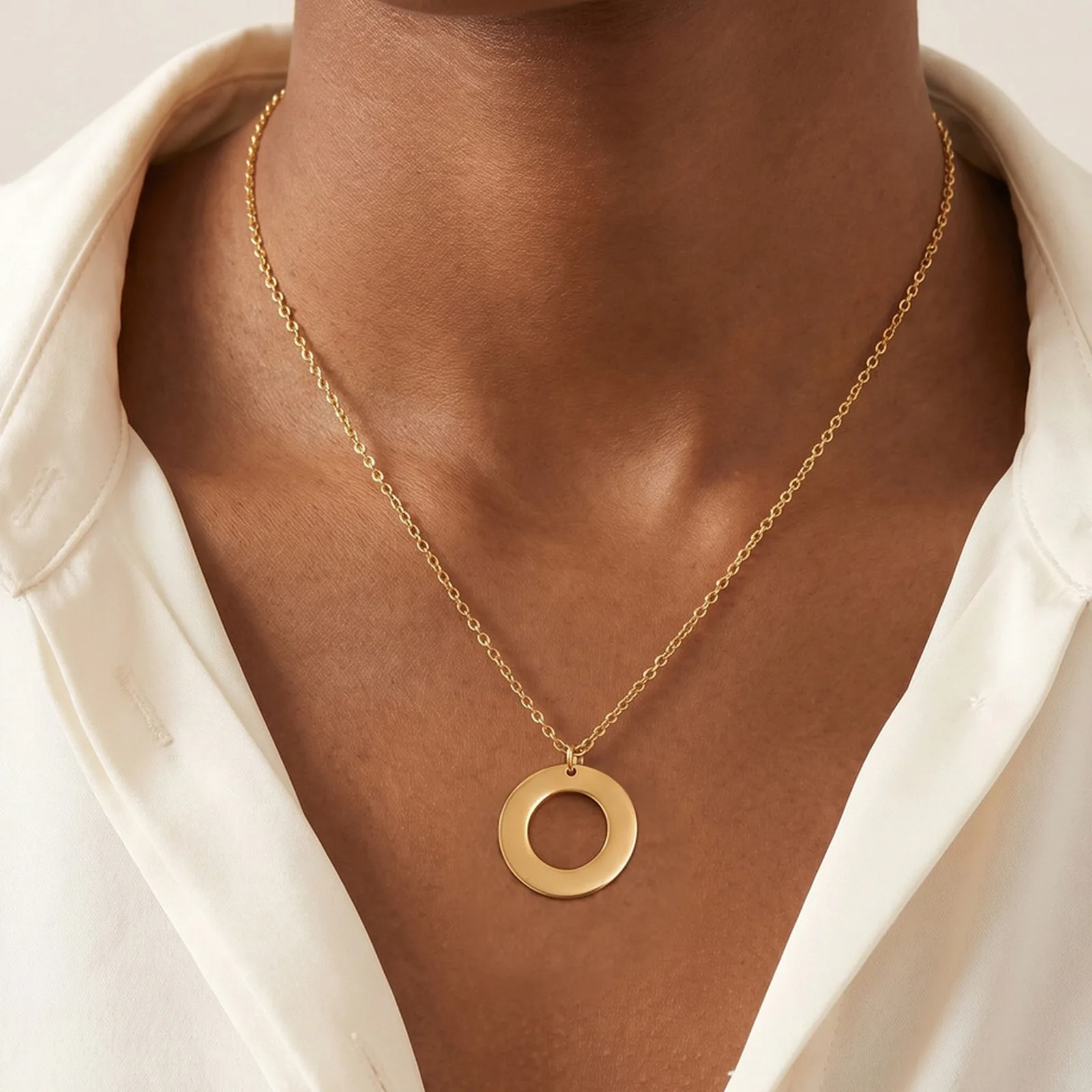 Custom Necklace Plain Hollow Circle 316L Stainless Steel Gold Plated Waterproof Birthday Personalized Gift for Daughter Mom
