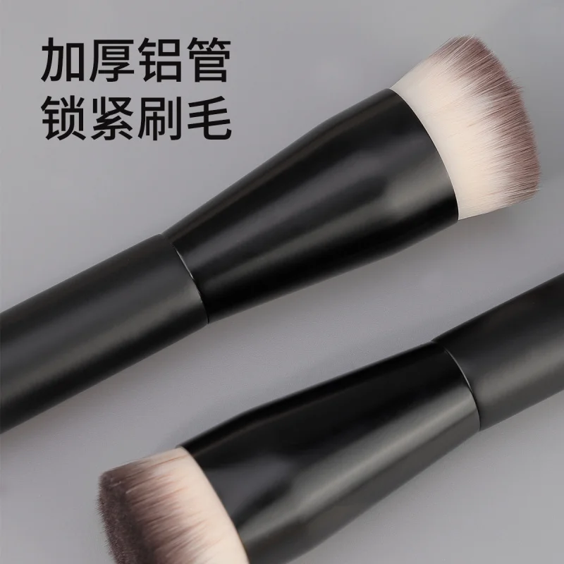 Border Hot-Selling Single Slanted Flat Full Black Seamless Foundation Brush Contour Brush Fiber Hair Thickened Aluminum Tube Mak