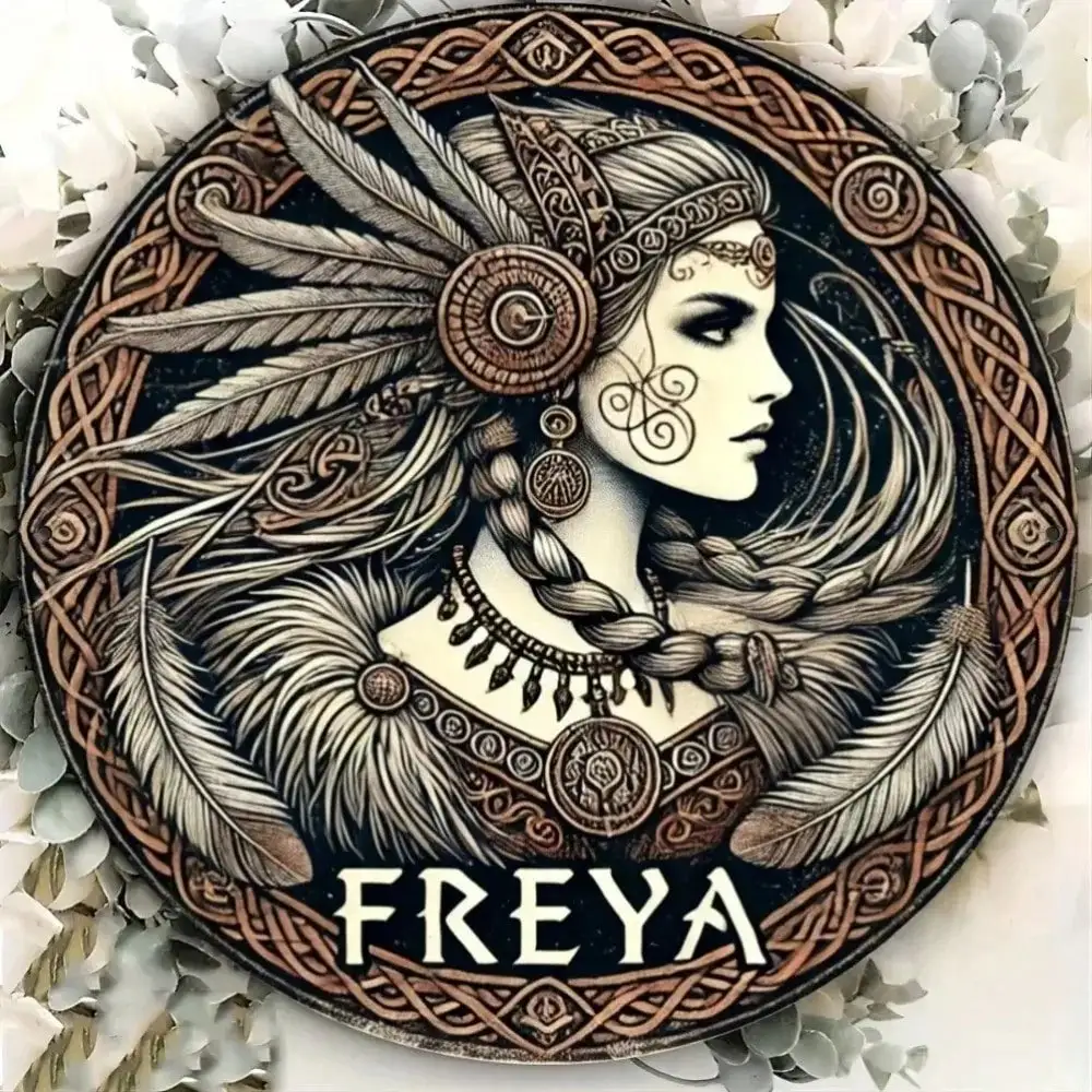 فن مستدير من Norse Goddess Freya - ديكور حائط من ريش عقدة سلتيك لديكور المنزل Pagan Boh