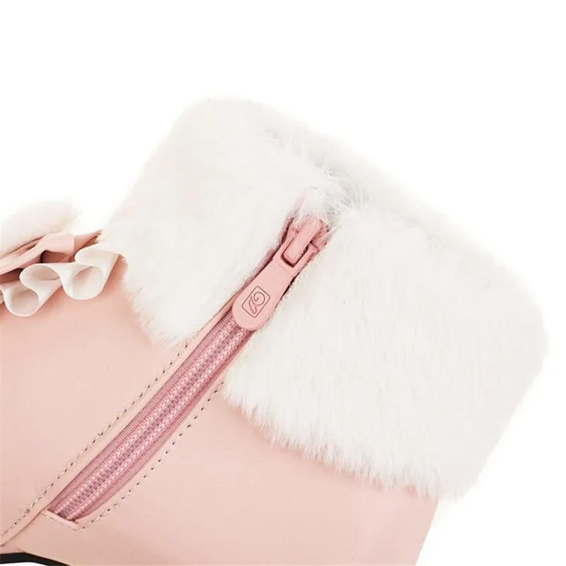 Winter Girls Lolita Boots Fur Round Toe Cosplay Princess Shoes High Heel Platform Women Ankle Boots Plush Warm Women Shoes 30-43