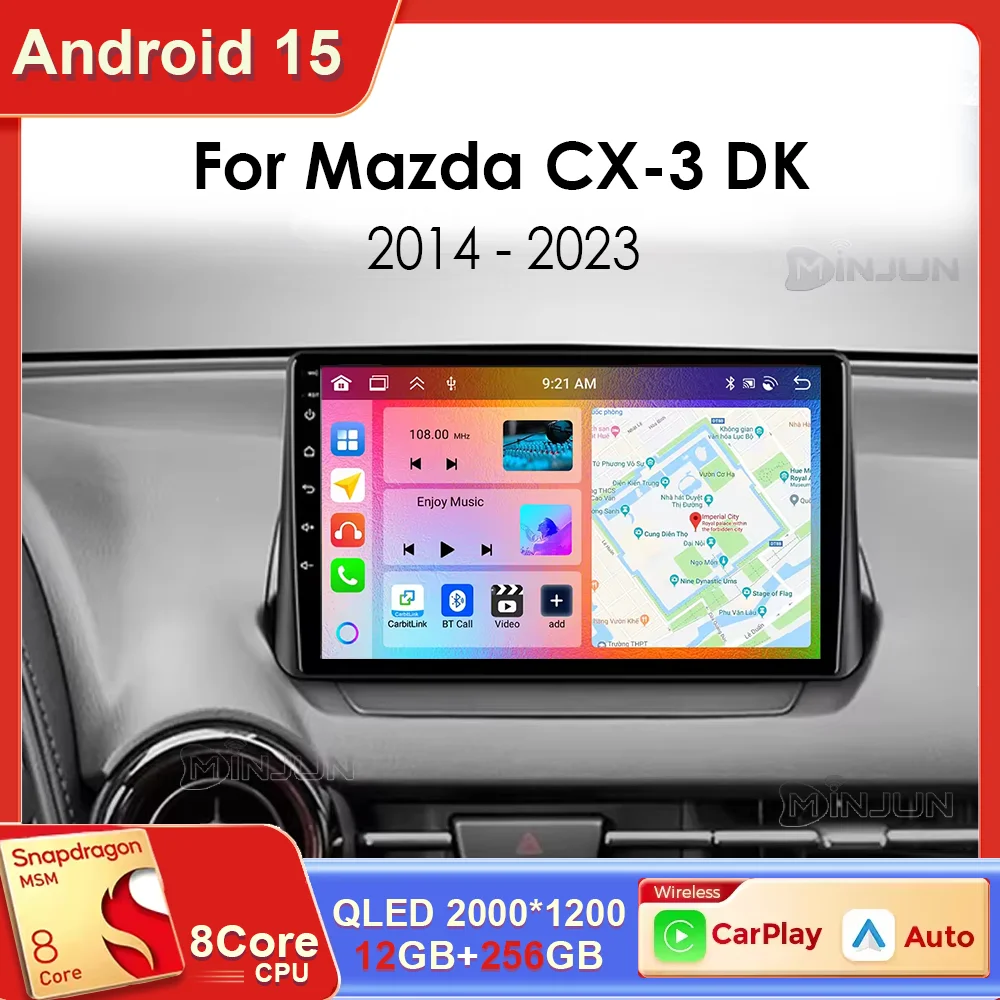 

Android 15 Carplay Auto For Mazda CX-3 DK Mazda 2 DJ 2014 - 2023 Car Radio Multimedia Video Player Navigation GPS No 2Din 2 Din
