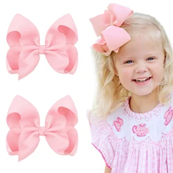 2Pcs/lot 6''Solid Color Grosgrain Ribbon Bows Hair Clips For Cute Girls Large Handmade Hairpins Barrettes Kids Hair Accessories