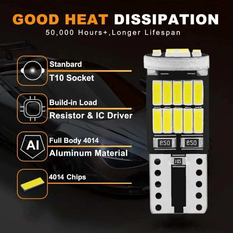 2/4/10Pcs T10 W5W 26SMD 4014Chip Led Canbus Decode Super Bright Car Interior Light Instrument Lights Bulb Lamp Car Accessories