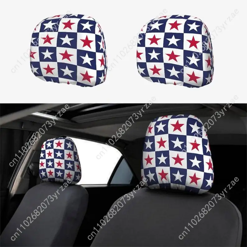 

USA Stars Checker Car Headrest Cover (2pcs) Environmentally Friendly Headrest Protector Breathable Comfortable Vehicle Decor