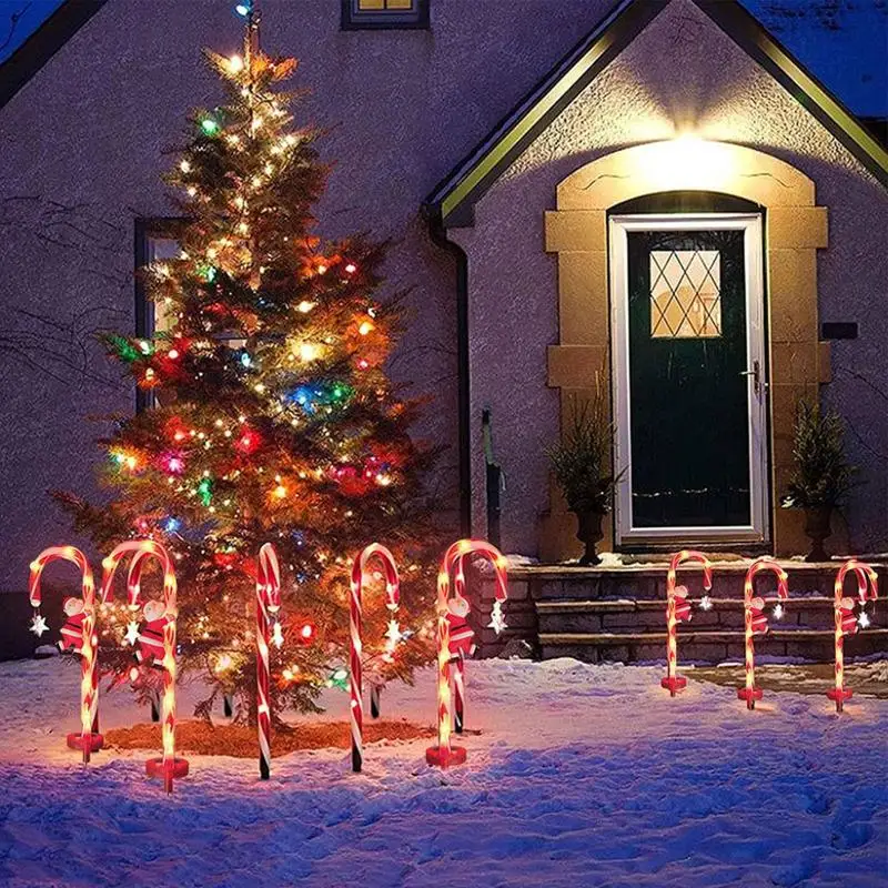 

Candy Cane Lights With Stakes Solar Powered Pathway Markers 2Pcs Stake Lights Outside Decorative Waterproof Stake With Santa