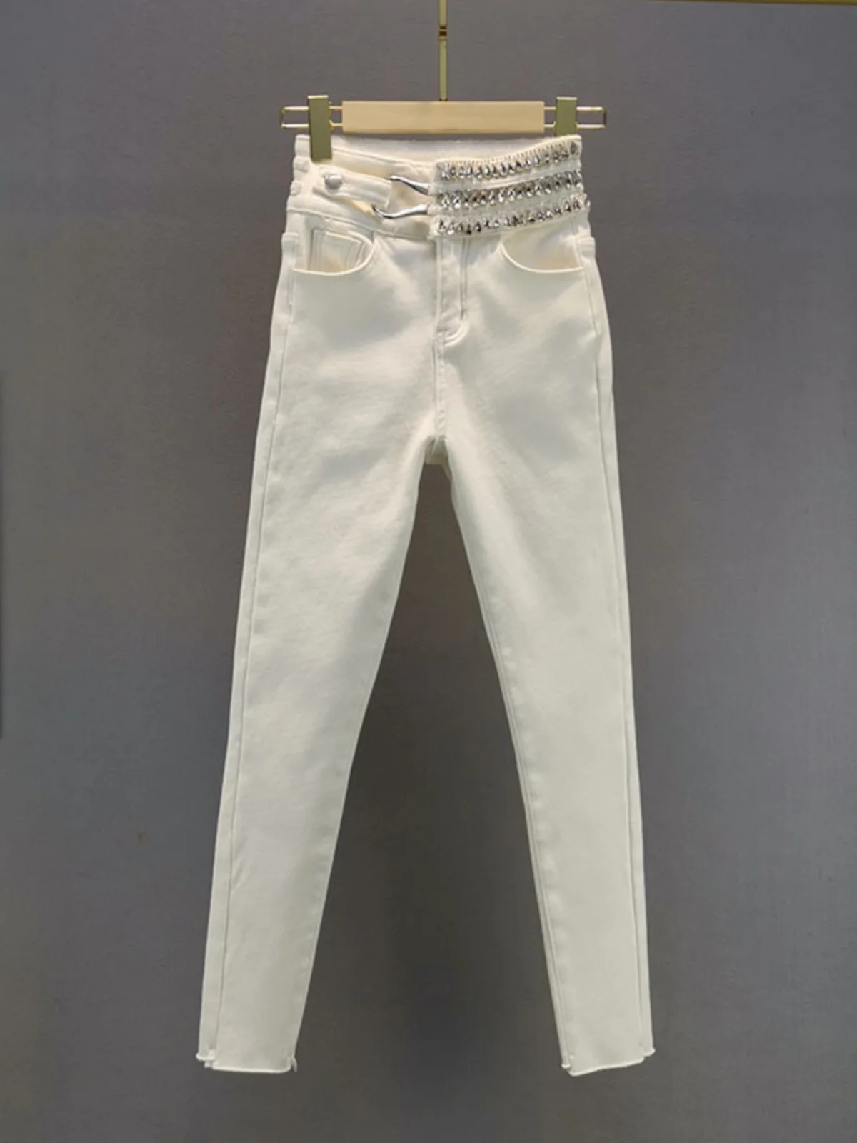 

Women's Thiened Fce Lined Jeans High Waist Slim Fit Winter Warm Cotton Elastic Diamond Embellied Ankle Length Pants