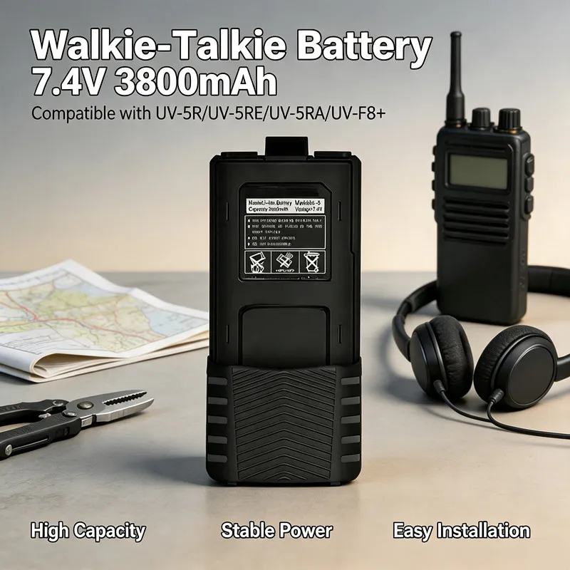 3800mAh 7.4V Rechargeable Li‑ion Battery For BaoFeng UV‑5R Plus UV5RA UV5RE Walkie Talkie Two Way Radio Battery  Accessories