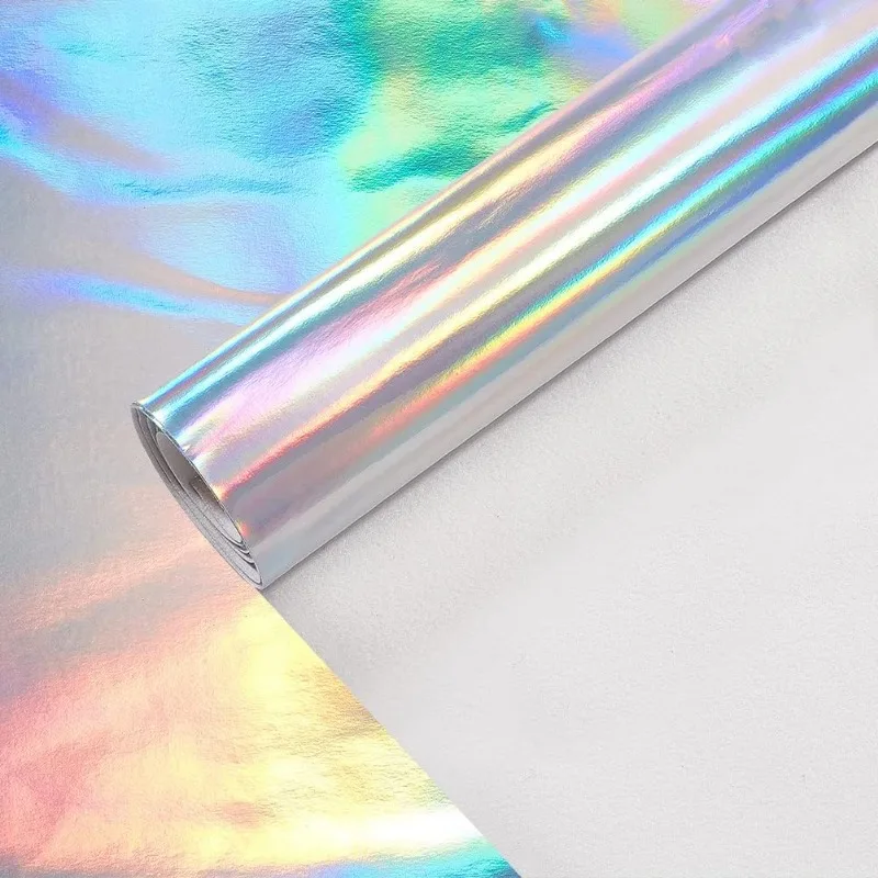 Holograficzna tkanina ze sztucznej skóry 54x39 cali srebrna rolka ze skóry PU laserowa tkanina skórzana miękka tkanina ze sztucznej skóry odpowiednia — zdjęcie 4