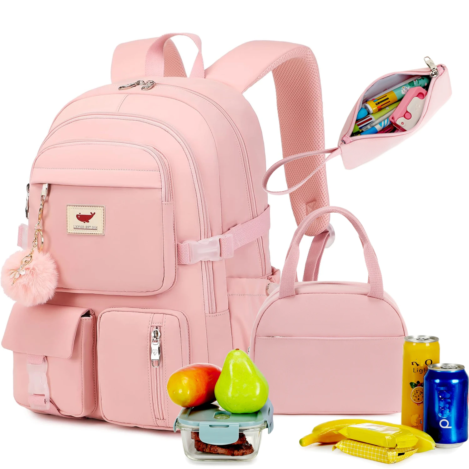 Laptop Backpack 15.6 Inch Elementary Middle High School Bag College Backpacks with Lunch Box Pencil Pouch 3 PCS Set Travel Bookb