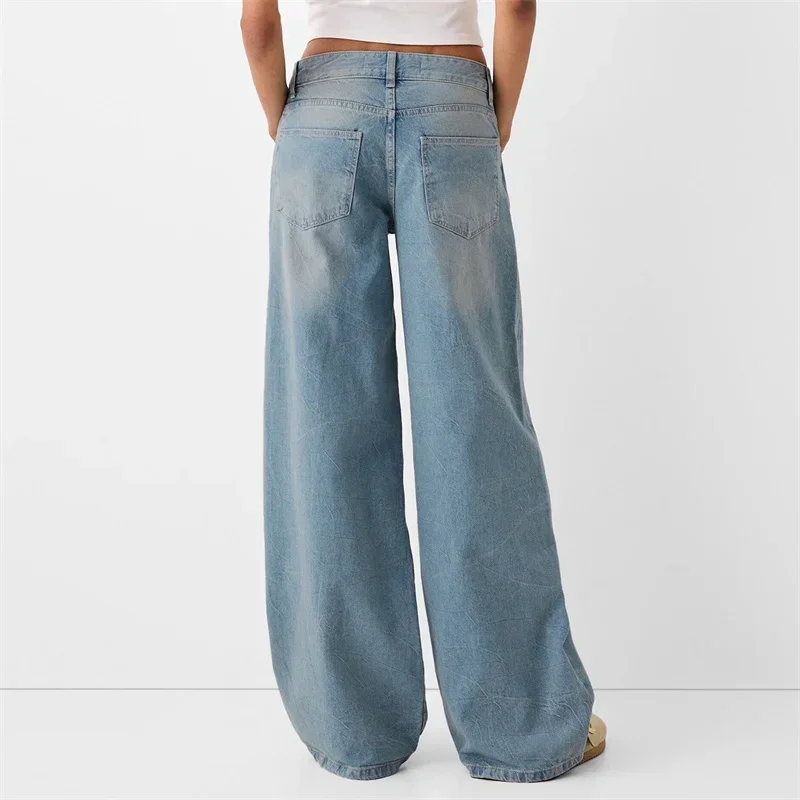 Осень 2024, женские модные мешковатые длинные джинсы, свободные повседневные джинсовые брюки с низкой талией, весенне-осенние повседневные брюки, низ, уличная одежда