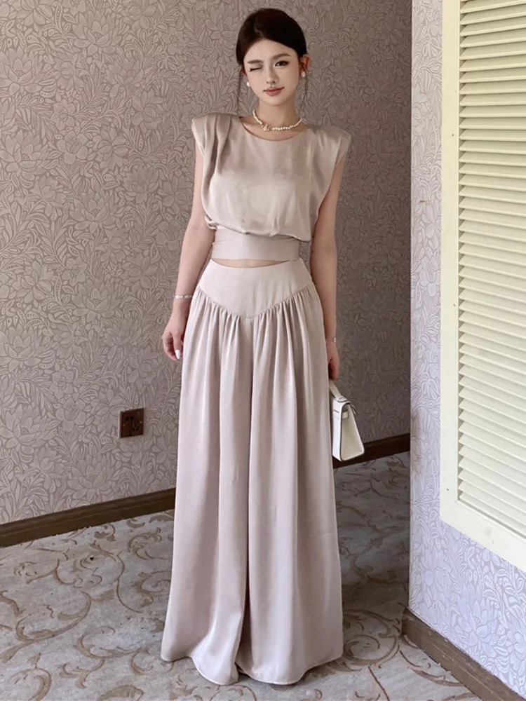 2024 summer Fashion Casual Two Piece Set Women blouse+ wide leg pant Sets 2 Piece Sets Women Outfit conjuntos femininos elegante