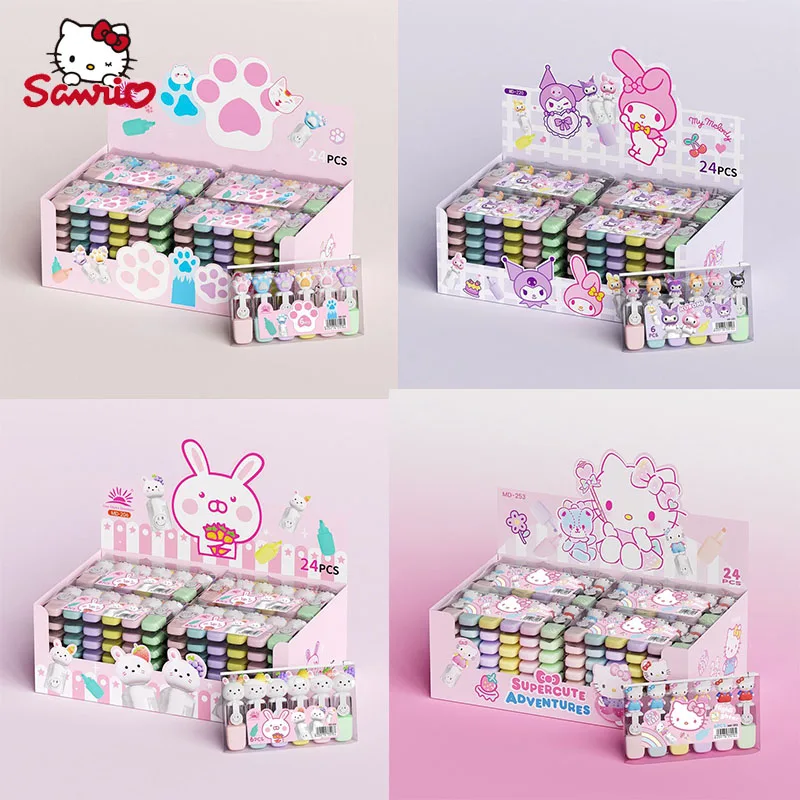 

Sanrio 36pcs Highlighter Stationery Cute Kuromi Hello Kitty Cartoon Mini 6-color Set High Value Student Color Marker Wholesale