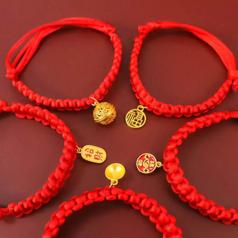 Traditional Red Rope Braided Cat Collar Chinese Style Lucky Bless Fortune Bell Cat Collar Adjustable Hand Knit Cat Collar