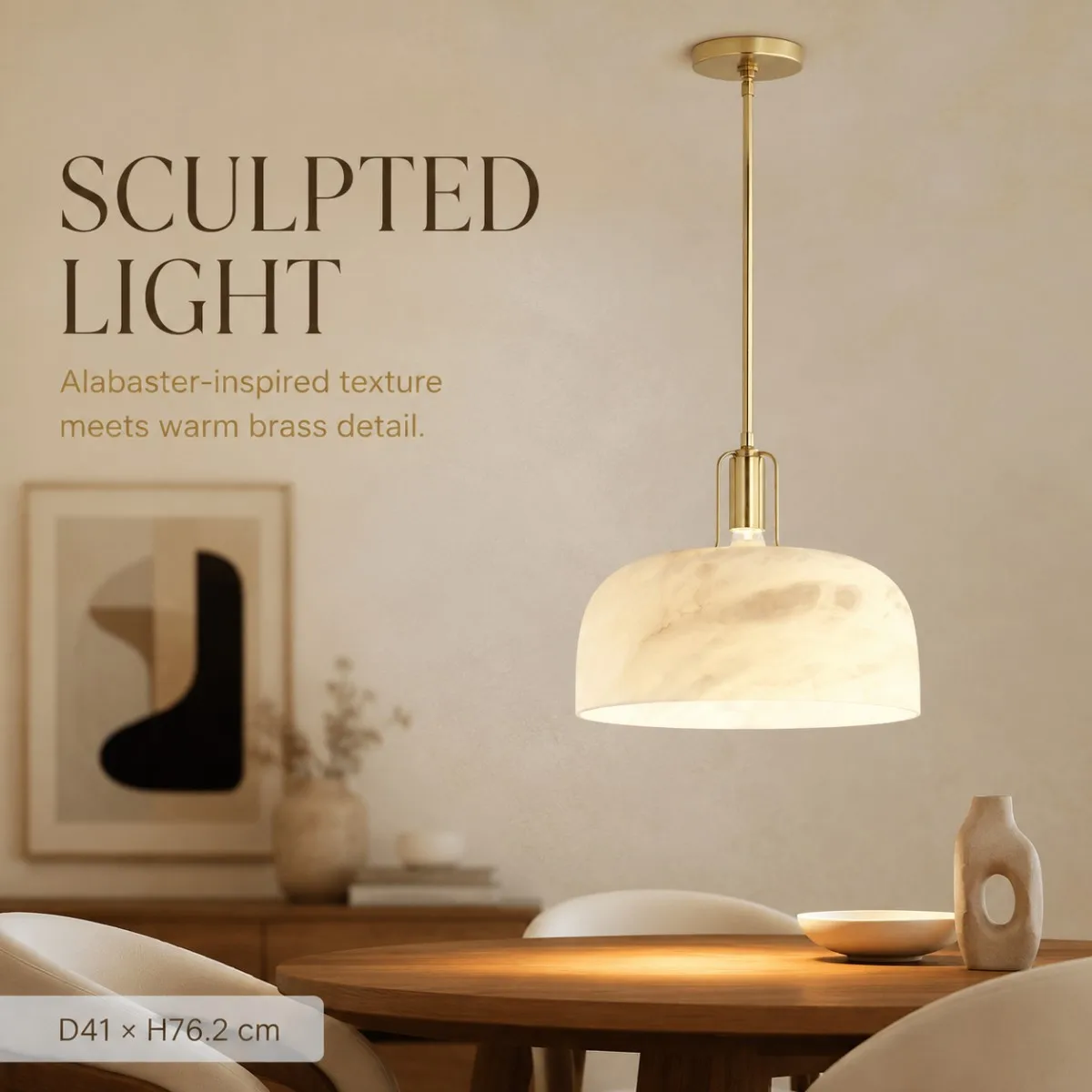 Light Luxury 2026 Designer Pendant Lamp Alabaster Glass Ceiling Hanging Dome Shade Dimmable Gold Brass Detail for Living Room