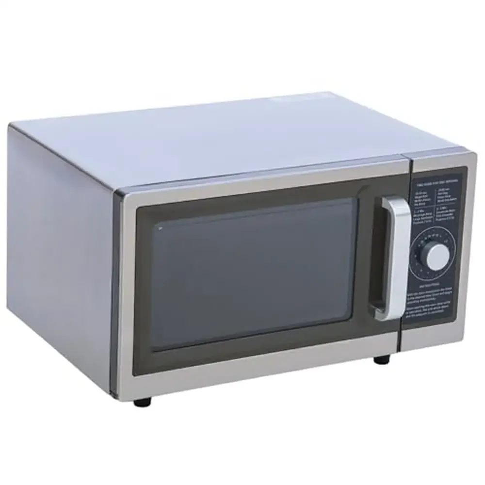 Commercial Microwave 1 Cubic Ft Stainless Steel 1000W NSF Approved Dial Control Easy Grip Handle Perfect Office Break Rooms and