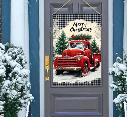 Wunderschöne 12X18" entzückende Hello Winter Old Red Truck Farmhouse Garden Flag JJE