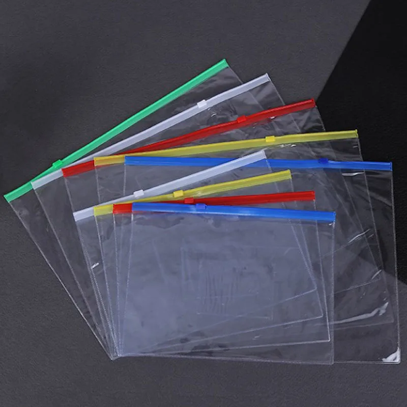 9pcs File Bag Transparent School Student Plastic A4 A5 A6 Documents Filing Storage Bag Organizer Information Pocket Folders