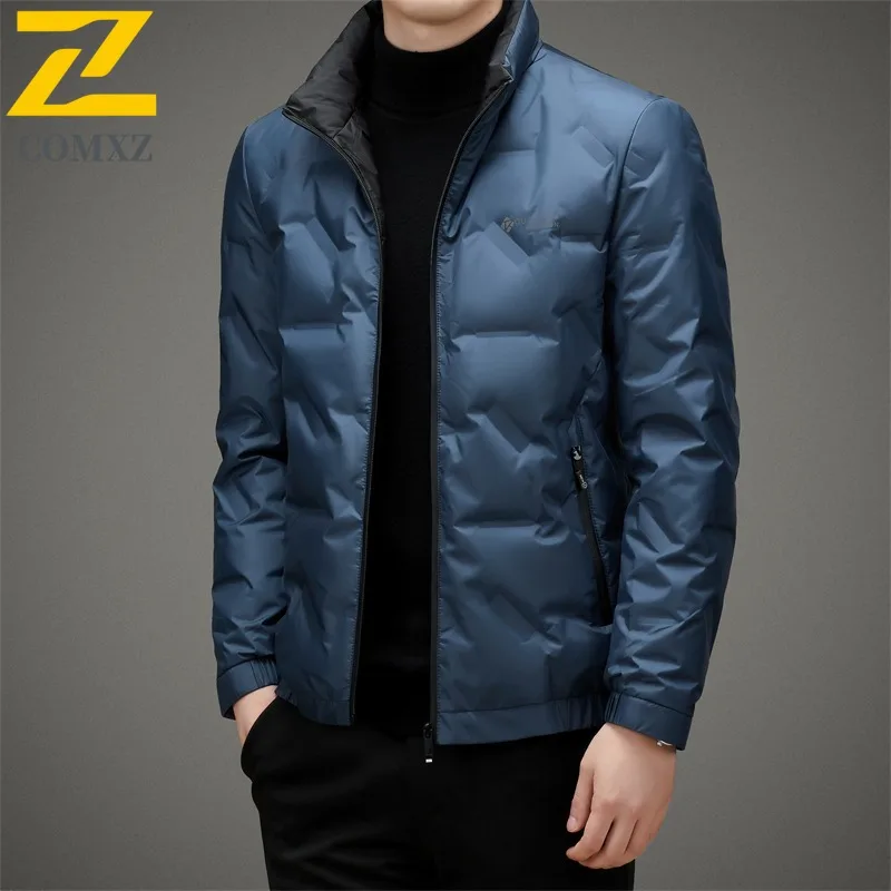 COMXZ 2025 Mens Down Jacket Outdoor Office Lightweight Parka Stand Collar Windproof Travel Comfortable Autumn Winter Coat
