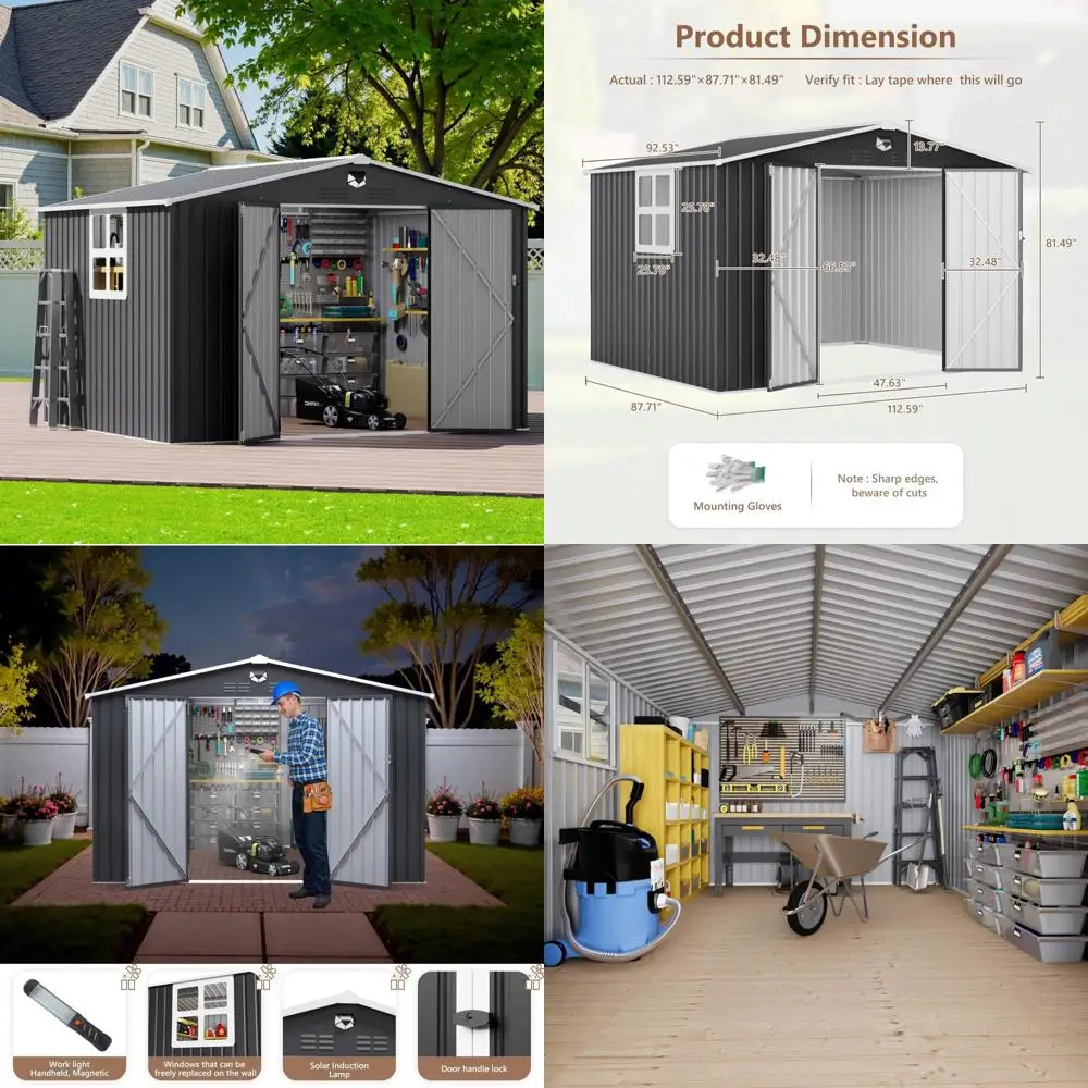 

Металлический навес для хранения на открытом воздухе 10x8 футов с запираемой дверью и прозрачным окном для садовых инструментов и водонепроницаемым внешним пространством