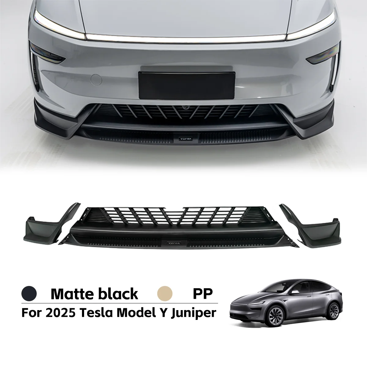 テスラモデルY ジュニパー　バンパーリップスプリッター 2025年式テスラ モデルY ジュニパー フロントバンパースプリッター