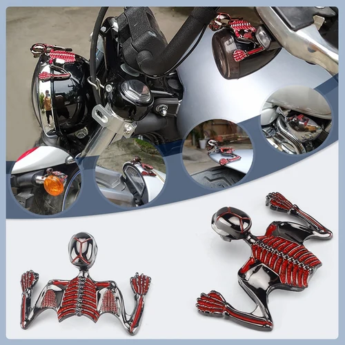 Imagen 2 del producto Esqueleto de calavera de acero para motocicleta, figura decorativa, visera de faro, guardabarros delantero/trasero, adorno de cabeza de esqueleto personalizado para Harley