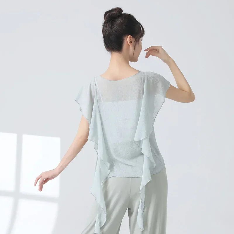 Modern dance clothes, loose summer adult classical dance body rhyme elegant gauze clothes, Chinese dance body training clothes