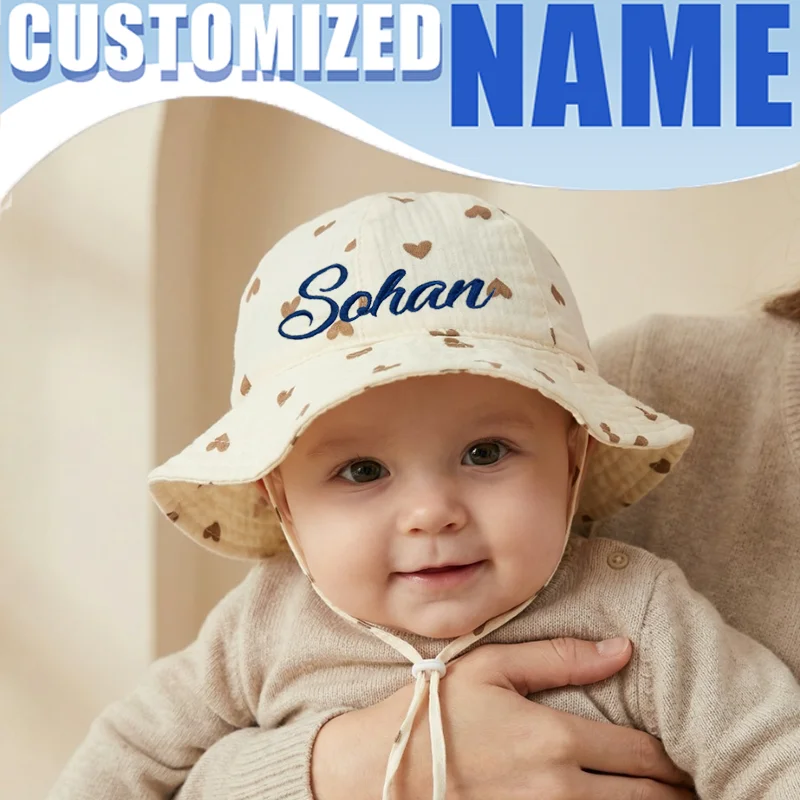 

Custom Name Wide Brim Sun Hat for Kids Breathable Adjustable with Chin Strap Baby Sun Hat Perfect for Birth Gift