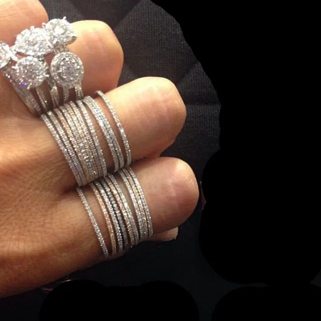 

Classic CZ Eternity Band Ring 925 Sterling Silver Full Micro Paved Cubic Zirconia 4 Color Thin Stacking Finger Rings Wholesale