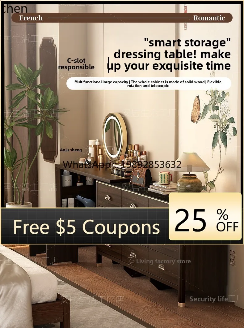 

solid wood dresser retractable makeup table rock slab chest integrated rotating desk