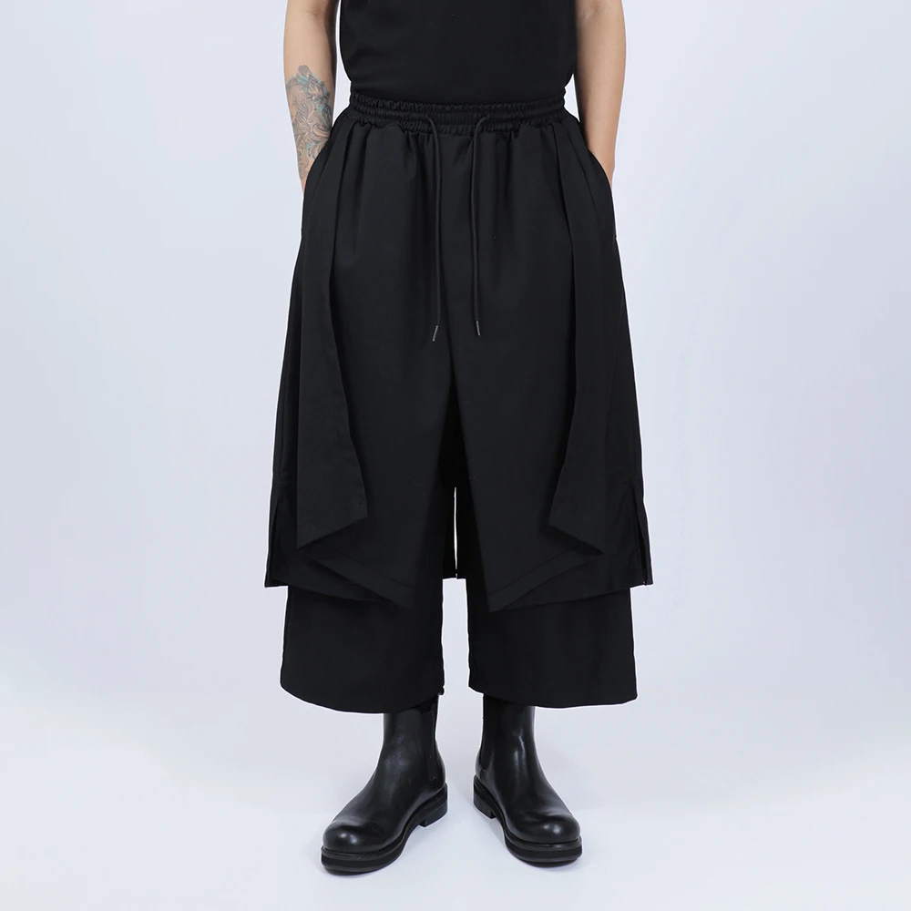 XS-5XL Summer New Men's Double-Layer Skirt Pants American Retro Fashion Trend High Street Casual Loose Breathable Men's Bottoms