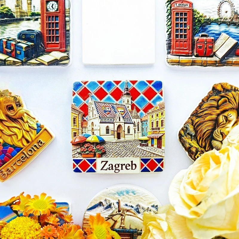 Zagreb Checkerboard Fridge Magnet - Picturesque 3D Old Town Souvenir Unique Croatian Capital Gift for Travel & European Decor view 2