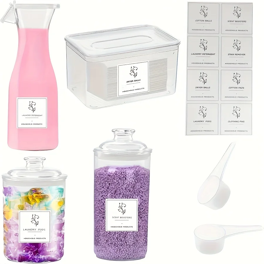 

4 Pack Laundry Storage Containers Jars Liquid Laundry Detergent Dispenser, with Labels & Scoops Laundry Detergent Dispenser