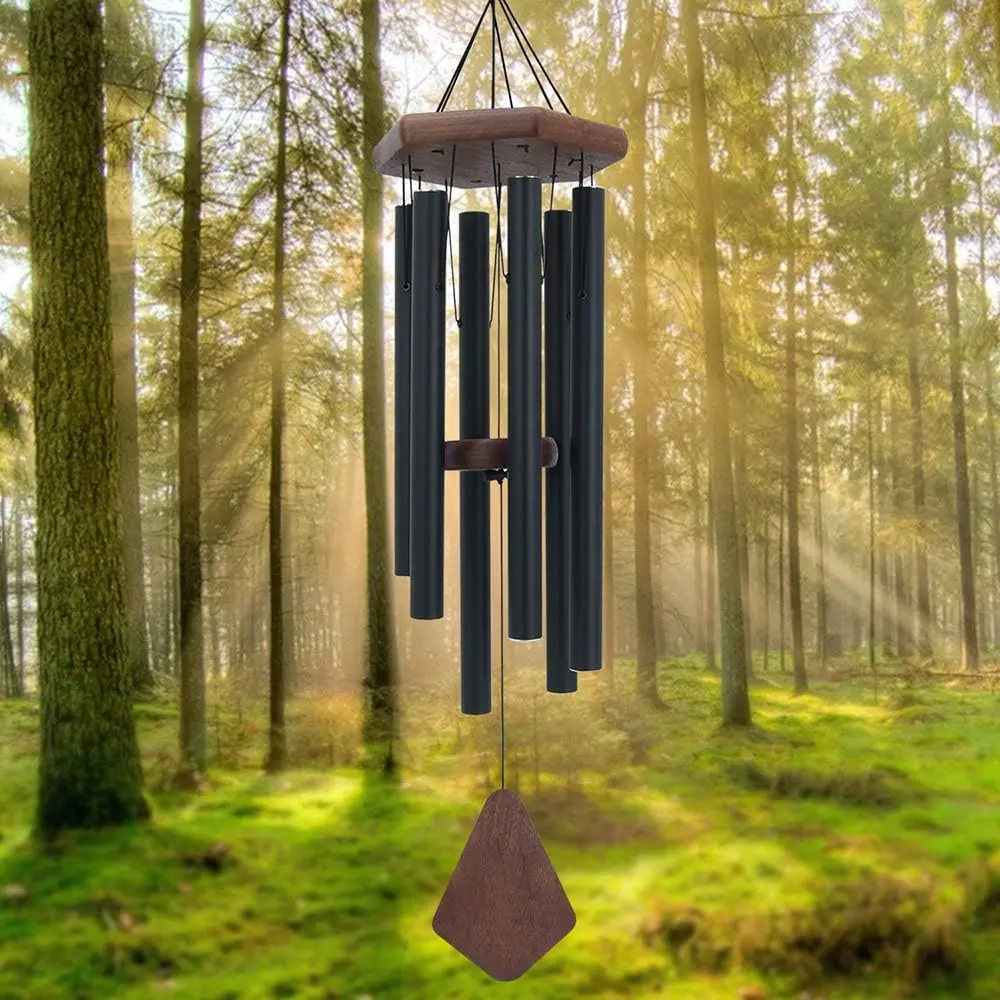 

30" Black Aluminum Wind Chime with Wind Catcher, Outdoor Garden Patio Decoration, Classic Zen Gift for All