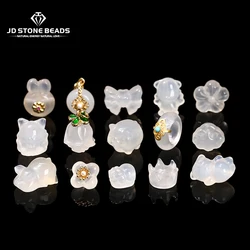 1 Pc Natural Stone White Salt Source Agate Carving Ring Pixiu Cat Paw Bead Small Pendant For Jewelry Making Diy Accessory
