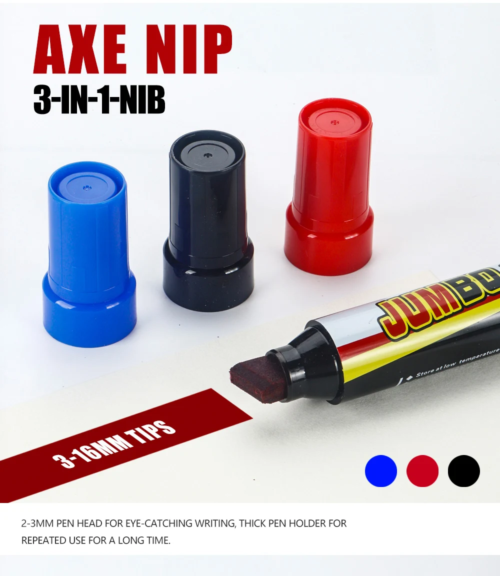 3/6/12 Stück Farbmarker, extrem große Kapazität, 3–16 mm Stiftspitzen, Schwarz/Rot/Blau, schnell trocknend, wasserdicht, für Büro- und Schulbedarf – Detail 4