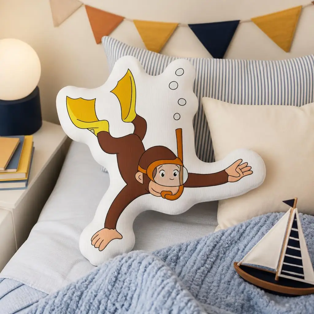 Snorkeling Curious George Plush Pillow Cushion Irregular Stuffed Throw Pillow Home Decor Gift Sofa Bed Couch