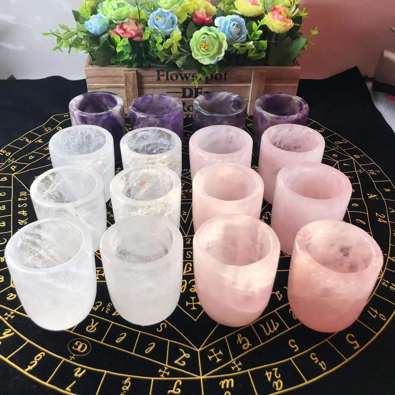 75mm Natural Rose Quartz Amethyst White Crystal Cup High Quality HandCarved Healing Crystal For Gift Collection Craft Home Decor