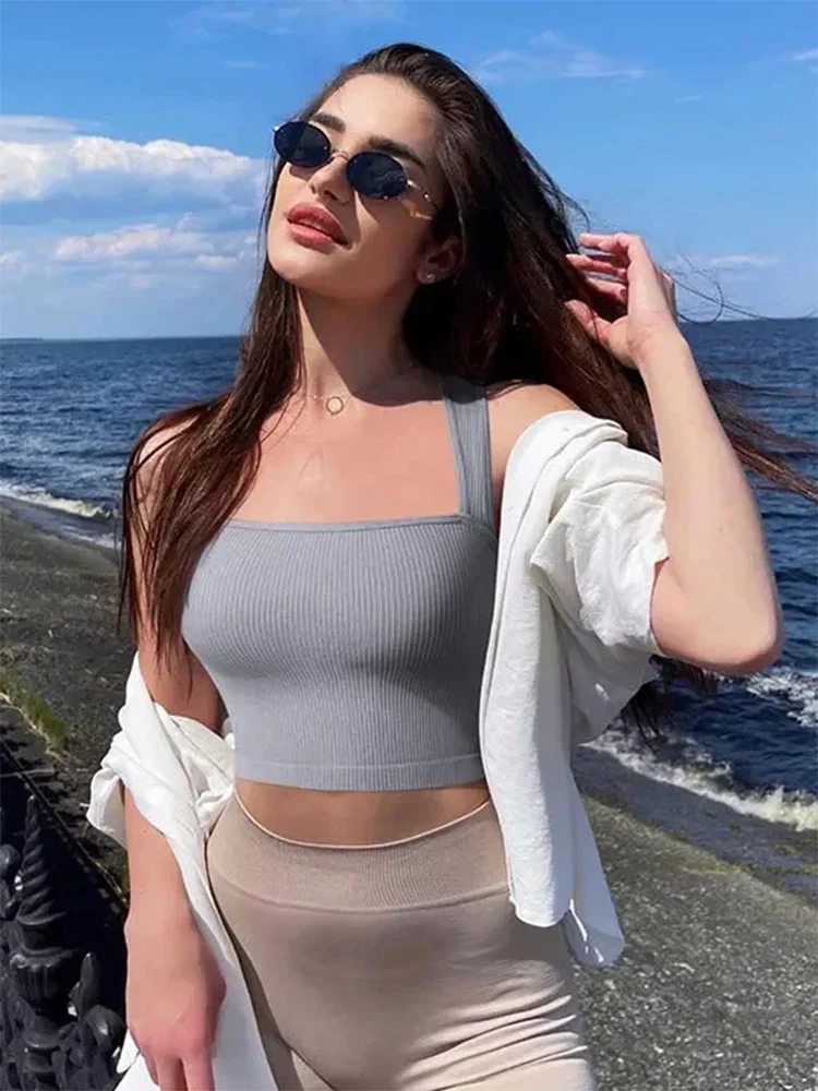 

CZGUKE2025 square-neck sleeveless summer off-shoulder and backless white women's black casual basic T-shirt sexy off-shoulder ve