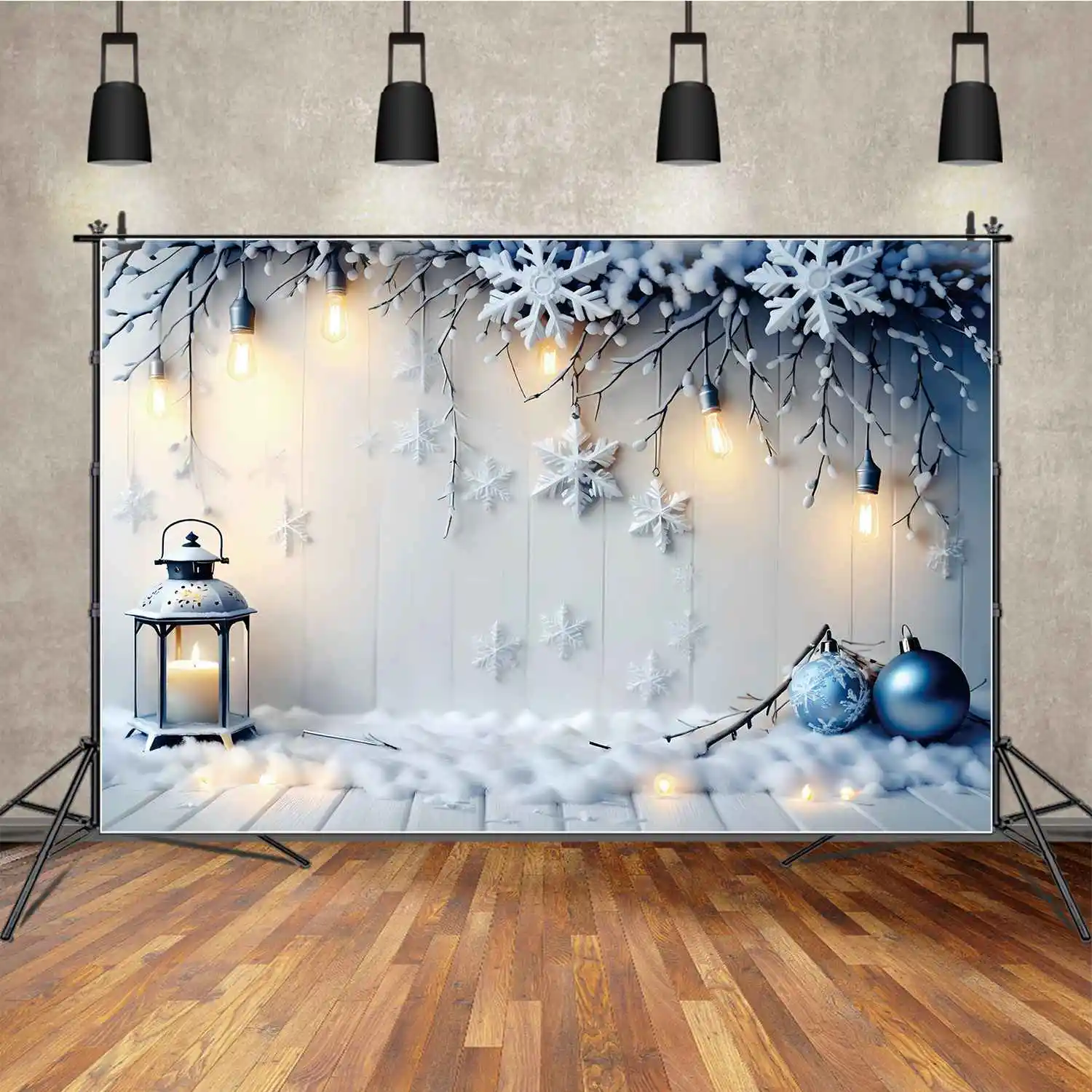 MOON.QG Backdrop Christmas Photozone Photocall Studio Background Decorations Props Pine Ball Candle Light Photography Supplies