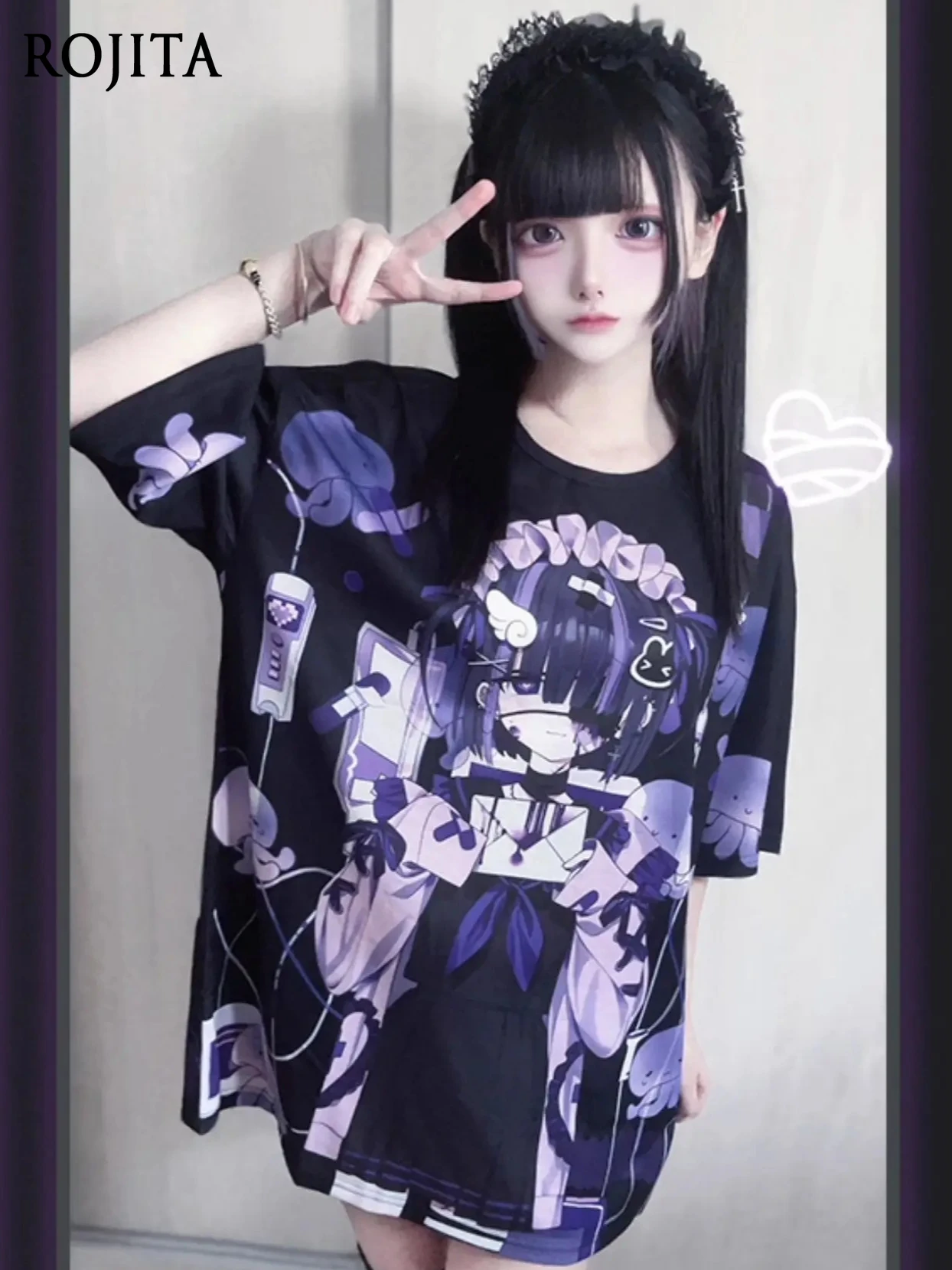 Subculture Gothic T-shirt Summer Japanese Two-dimensional Animation Printed Short-sleeved T-shirt Women Harajuku Dark Girl Top