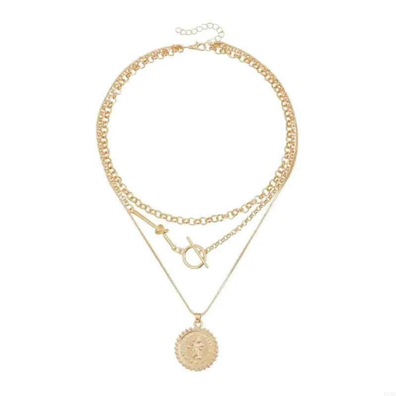  Vintage Coin Portrait Pendant Necklace Old Fashioned Retro Look Alloy Build Neck Chain For Daily Wear And Parties