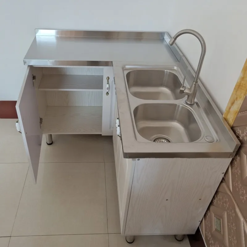 stove basin simple combination solid wood stainless steel kitchen cabinet economy rental water pool sink