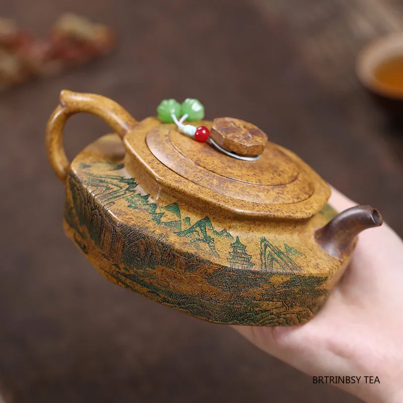 التقليد ييشينغ الأرجواني الطين إبريق الشاي الجمال المنزلية براد شاي المشهد اليدوية Zisha غلاية أدوات الشاي الصينية طقم شاي 240 مللي