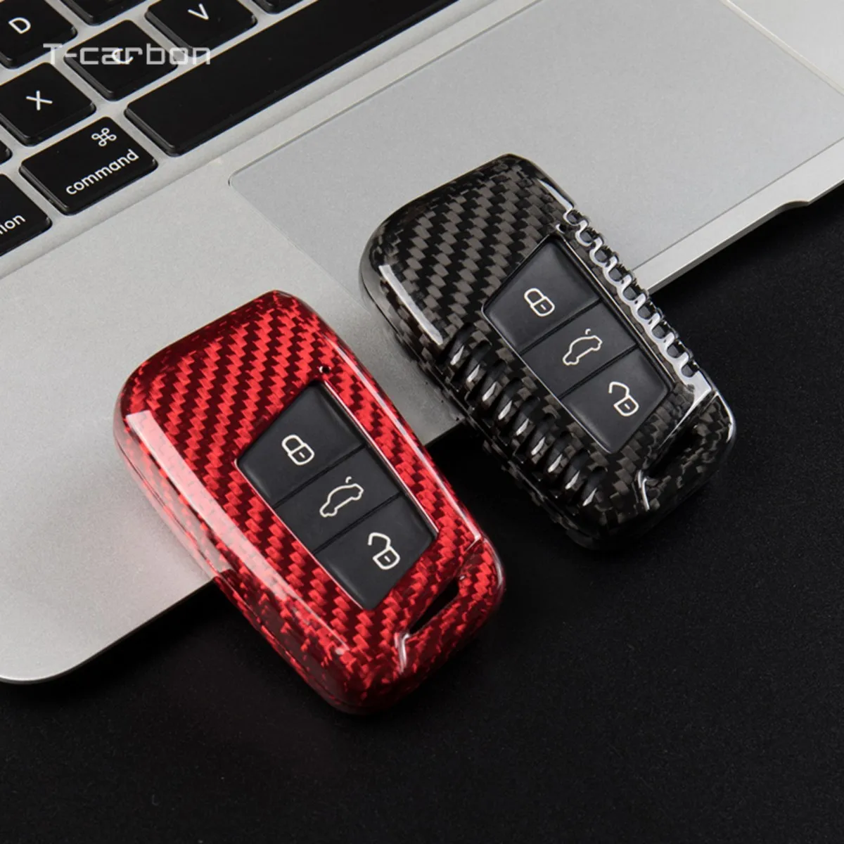 T-carbon Carbon Fiber Car Remote Key Case Cover Holder Shell Fob Fit For Volkswagen VW Magotan Passat B8 For Skoda Superb A7