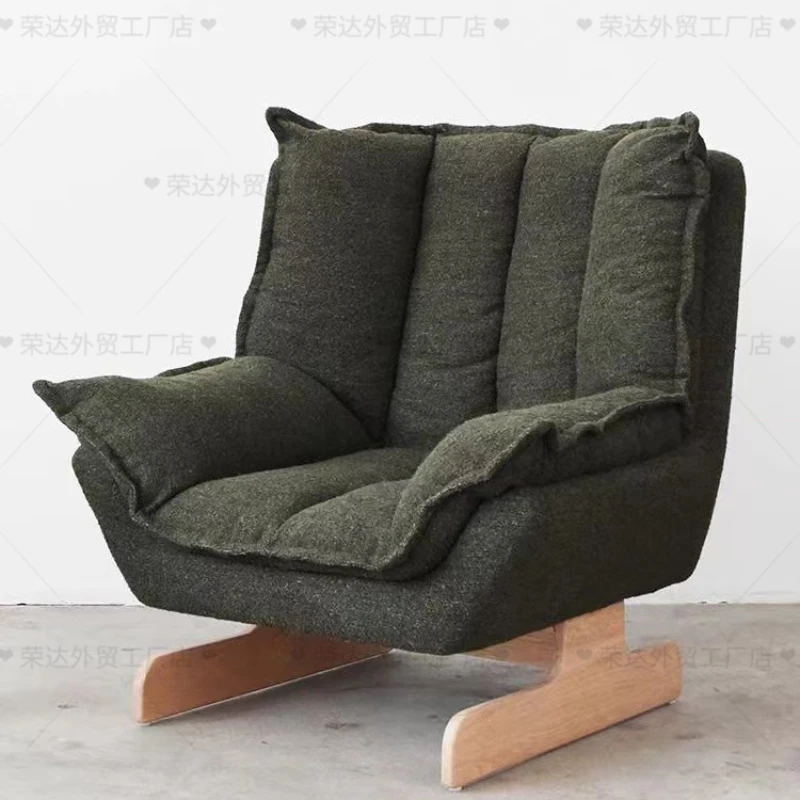 New Chinese solid wood fabric living room, single sofa chair, retro homestay, model room, clubhouse reception