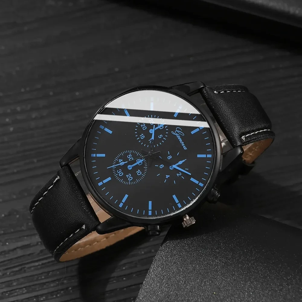 Watch + Bracelet 2023 Minimalist Men\'s Fashion Ultra Thin Watches Simple Men Business PU Leather Strap Quartz Watch