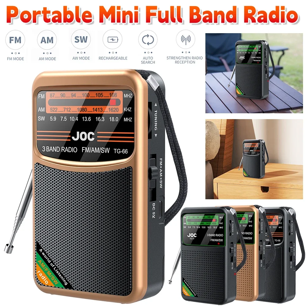 Rádio de bolso de emergência fm am sw rádio tipo-c recarregável transistor rádio com tela hd ponteiro rádio de bolso para idosos