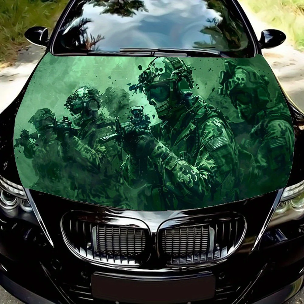 

Green Camouflage Smoke Warrior Combat Car Hood Wrap Color Vinyl Sticker Truck Graphic Bonnet Auto Accessories Decoration Decal G
